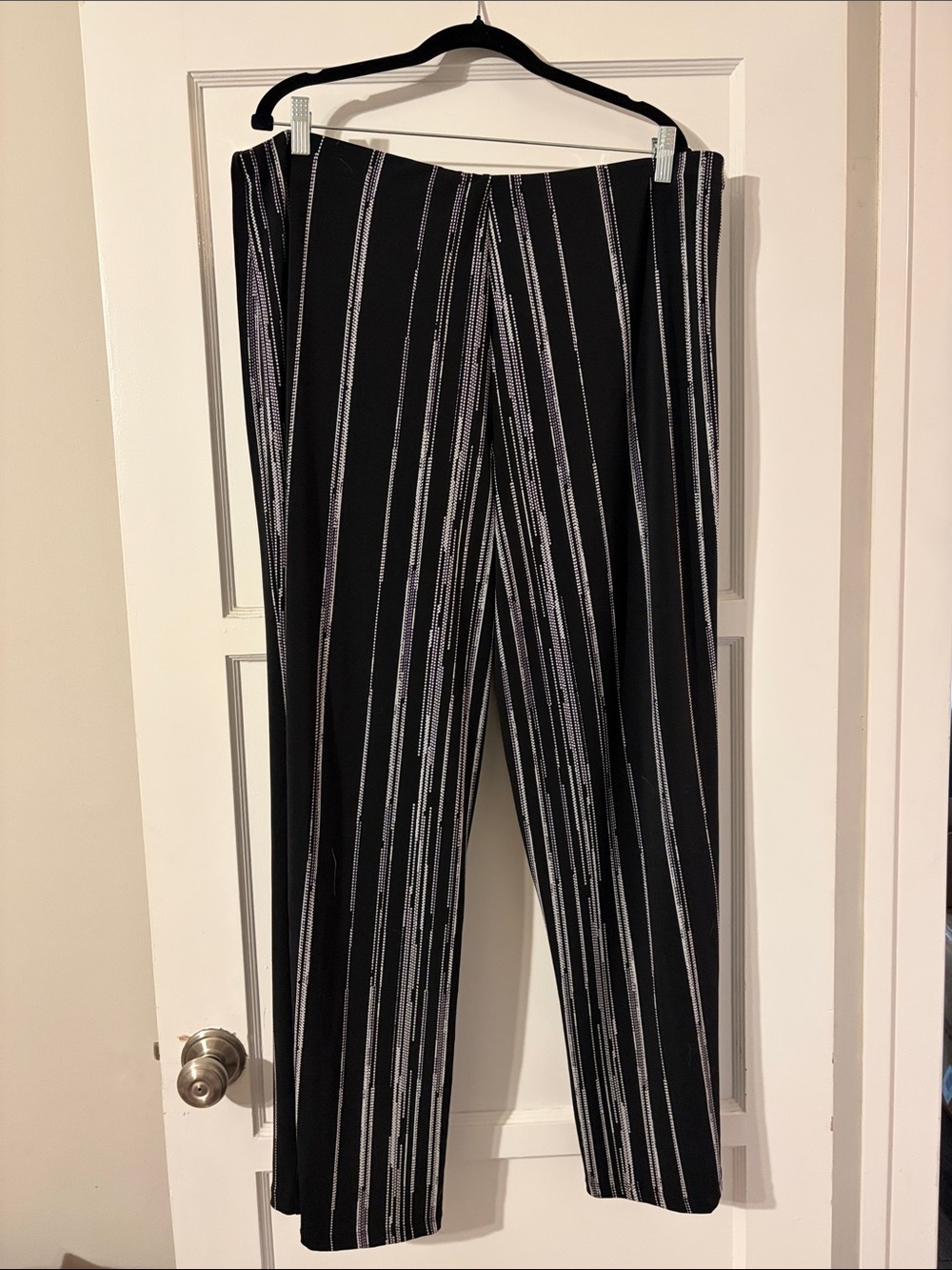 Alfani Black Pants with White Vertical Abstract Stripes
